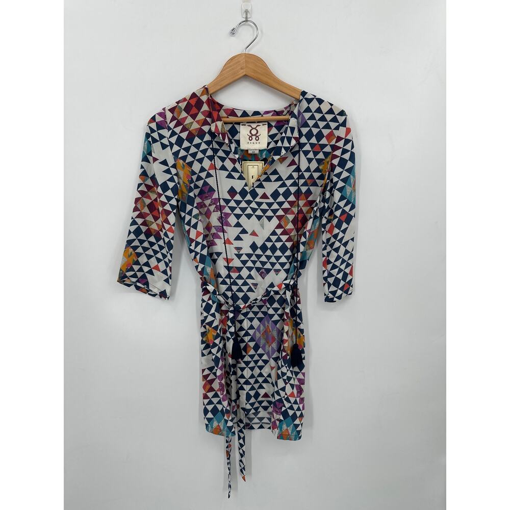 Figue 100% Silk Shirt Dress Aztec Print Size XXS NWT Swimsuit cover